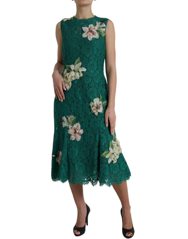 Dolce & Gabbana Elegant Lace Midi Dress with Floral Appliques