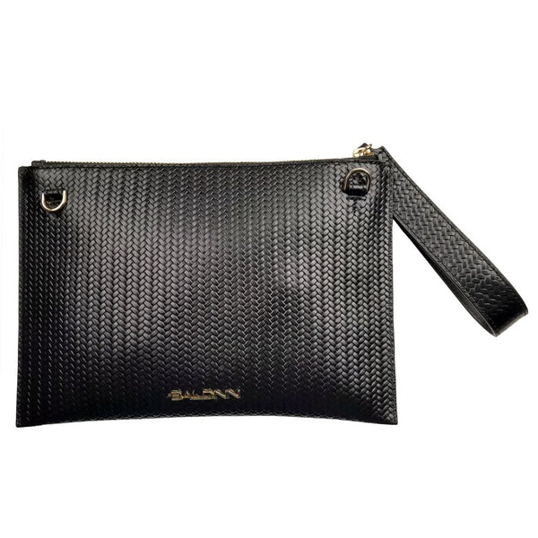 Baldinini Trend Elegant Black Clutch Bag with Woven Motif