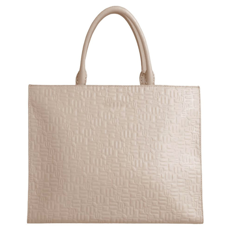 Baldinini Trend Chic Beige Calfskin Handbag with Logo Motif