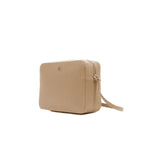 Baldinini Trend Chic Beige Calfskin Camera Bag with Woven Motif