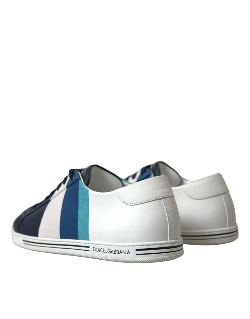 Dolce & Gabbana Chic White and Blue Leather Low-Top Sneakers