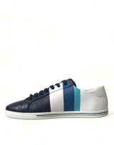 Dolce & Gabbana Chic White and Blue Leather Low-Top Sneakers