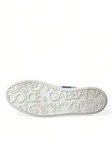 Dolce & Gabbana Chic White and Blue Leather Low-Top Sneakers