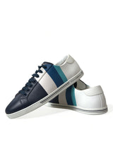 Dolce & Gabbana Chic White and Blue Leather Low-Top Sneakers