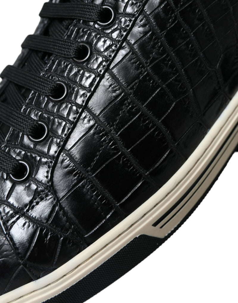 Dolce & Gabbana Elegant Black Crocodile Leather Low-Top Sneakers