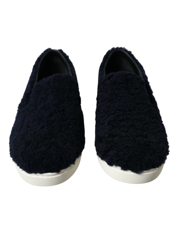 Dolce & Gabbana Elegant Shearling Slip-On Sneakers in Blue