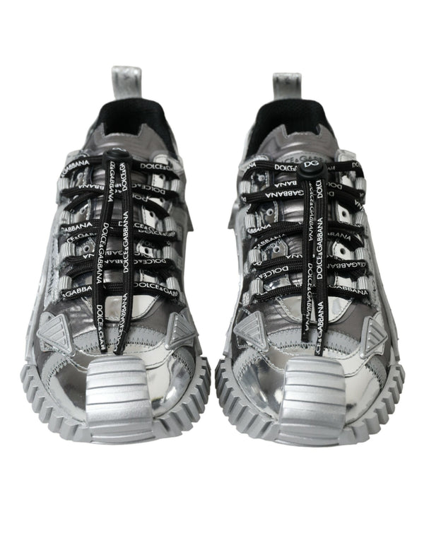 Dolce & Gabbana Silver Laminated Low Top Sneakers