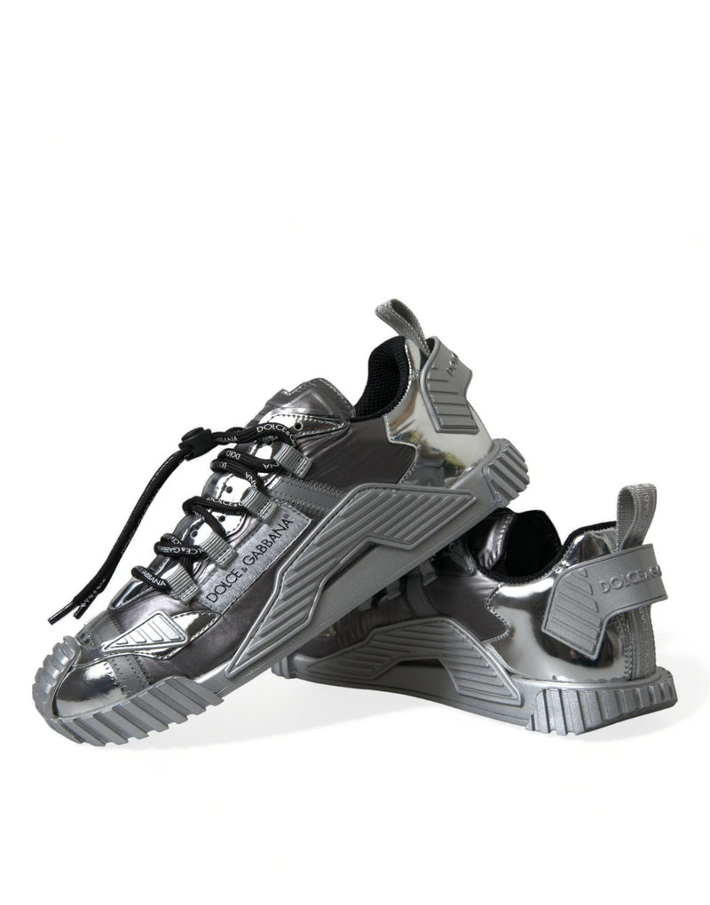 Dolce & Gabbana Silver Laminated Low Top Sneakers