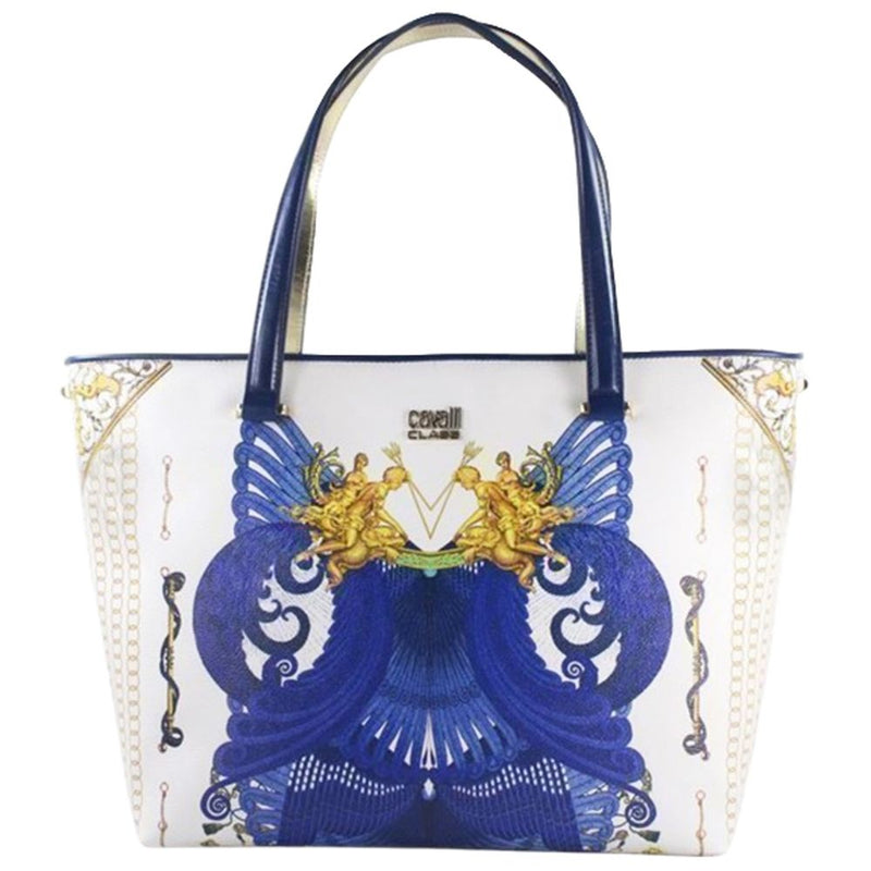 Cavalli Class Elegant Calfskin Shopper Bag with Graphic Print