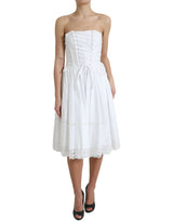 Dolce & Gabbana Elegant White A-line Midi Corset Dress