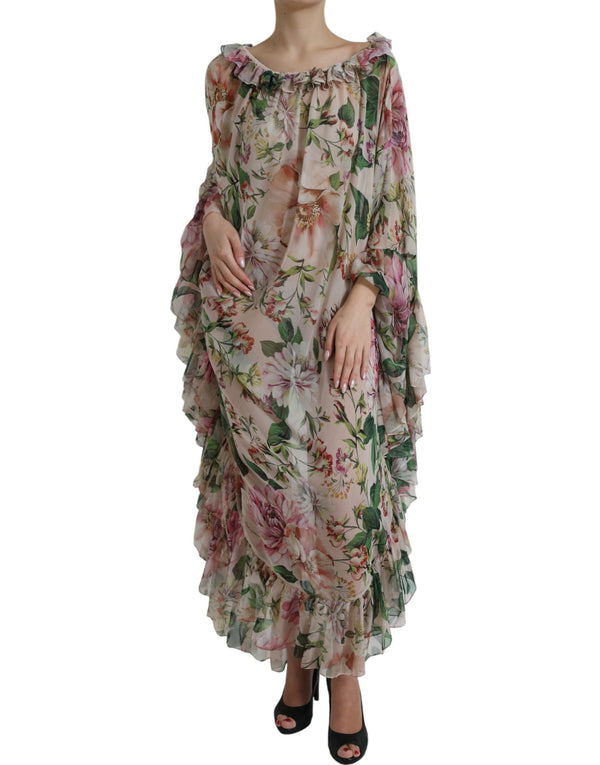 Dolce & Gabbana Ethereal Pink Floral Silk Maxi Dress