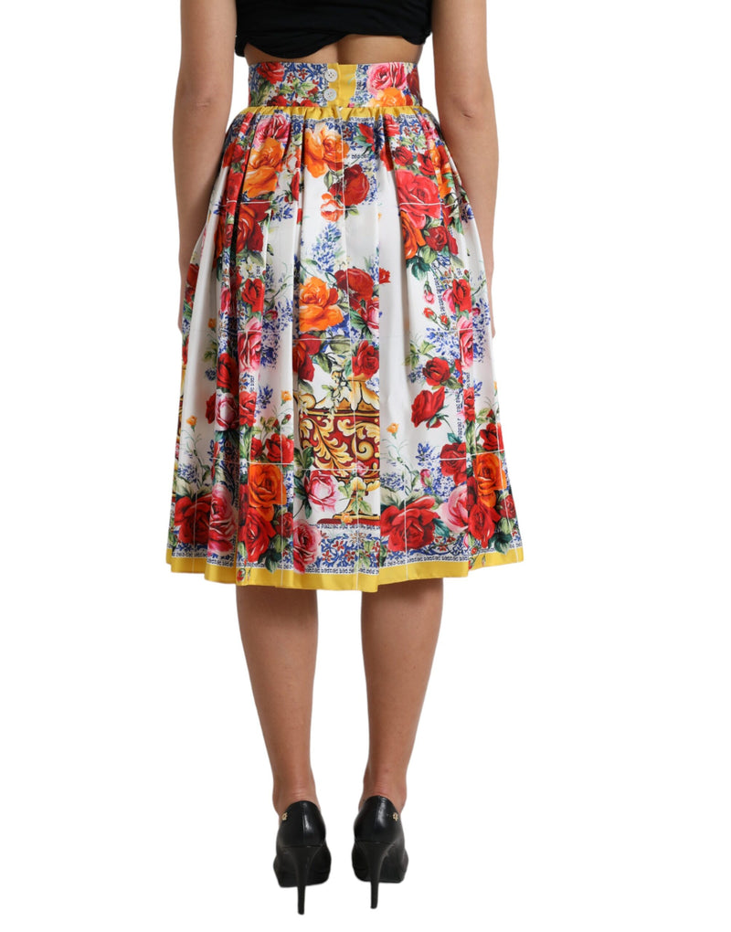 Dolce & Gabbana Majolica Pleated Silk Midi Skirt