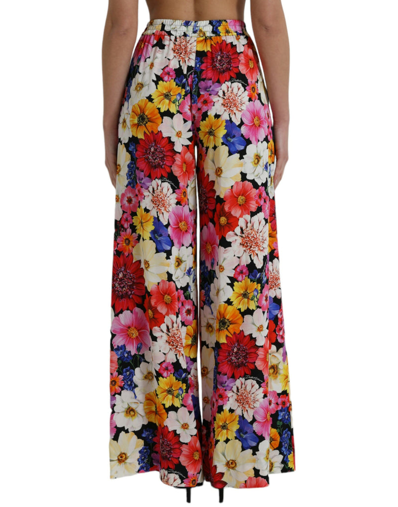 Dolce & Gabbana Elegant Floral Silk-Blend High Waist Pants