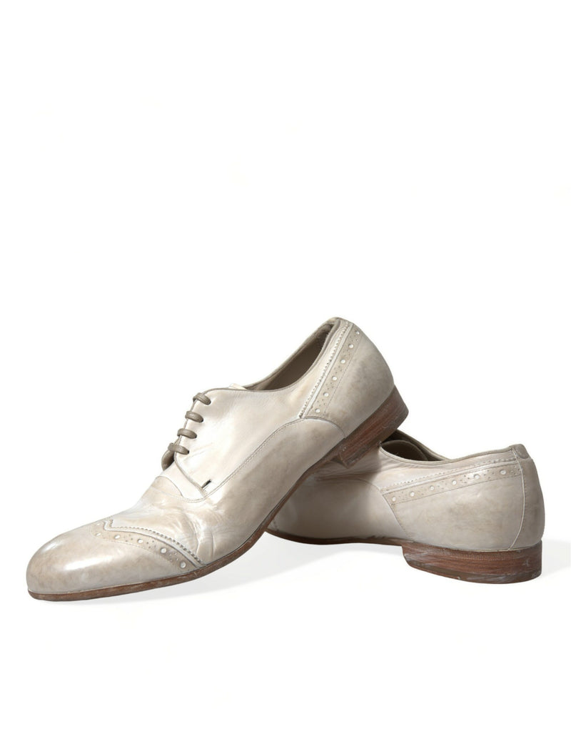 Dolce & Gabbana Elegant White Leather Brogue Dress Shoes