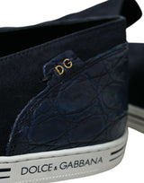 Dolce & Gabbana Saint Tropez Suede Slippers with Crocodile Detail