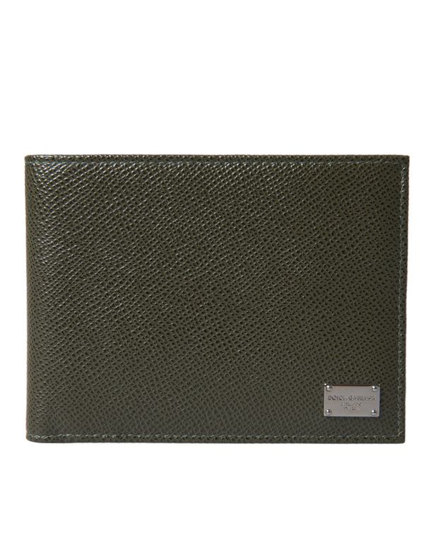 Dolce & Gabbana Elegant Olive Green Leather Bifold Wallet