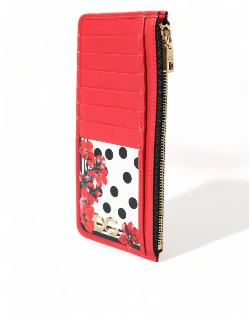 Dolce & Gabbana Elegant Floral Zippered Card Holder Wallet