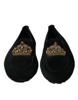 Dolce & Gabbana Black Calfskin Loafers with Crystals