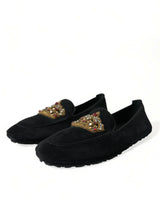 Dolce & Gabbana Black Calfskin Loafers with Crystals