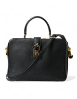 Dolce & Gabbana Elegant Black Leather Shoulder Bag with Gold Accents