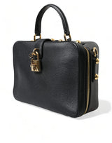 Dolce & Gabbana Elegant Black Leather Shoulder Bag with Gold Accents