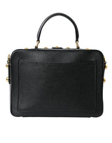 Dolce & Gabbana Elegant Black Leather Shoulder Bag with Gold Accents