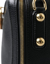 Dolce & Gabbana Elegant Black Leather Shoulder Bag with Gold Accents