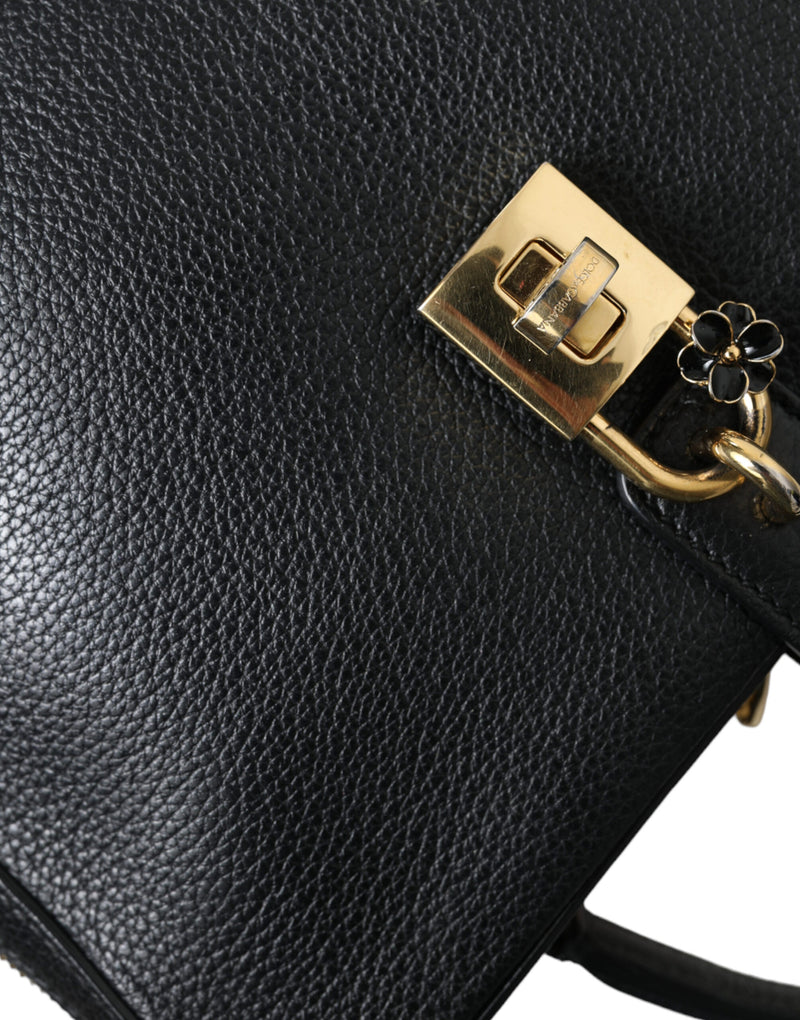 Dolce & Gabbana Elegant Black Leather Shoulder Bag with Gold Accents