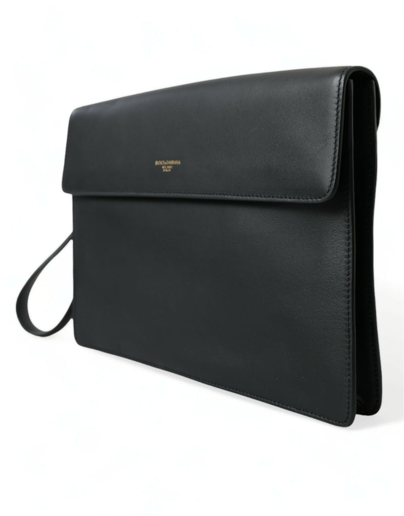 Dolce & Gabbana Elegant Black Calfskin Document Clutch