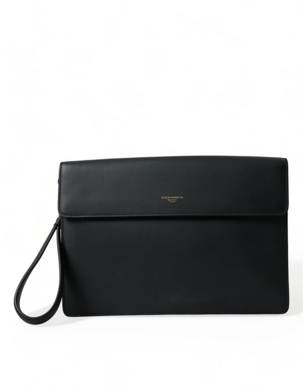 Dolce & Gabbana Elegant Black Calfskin Document Clutch