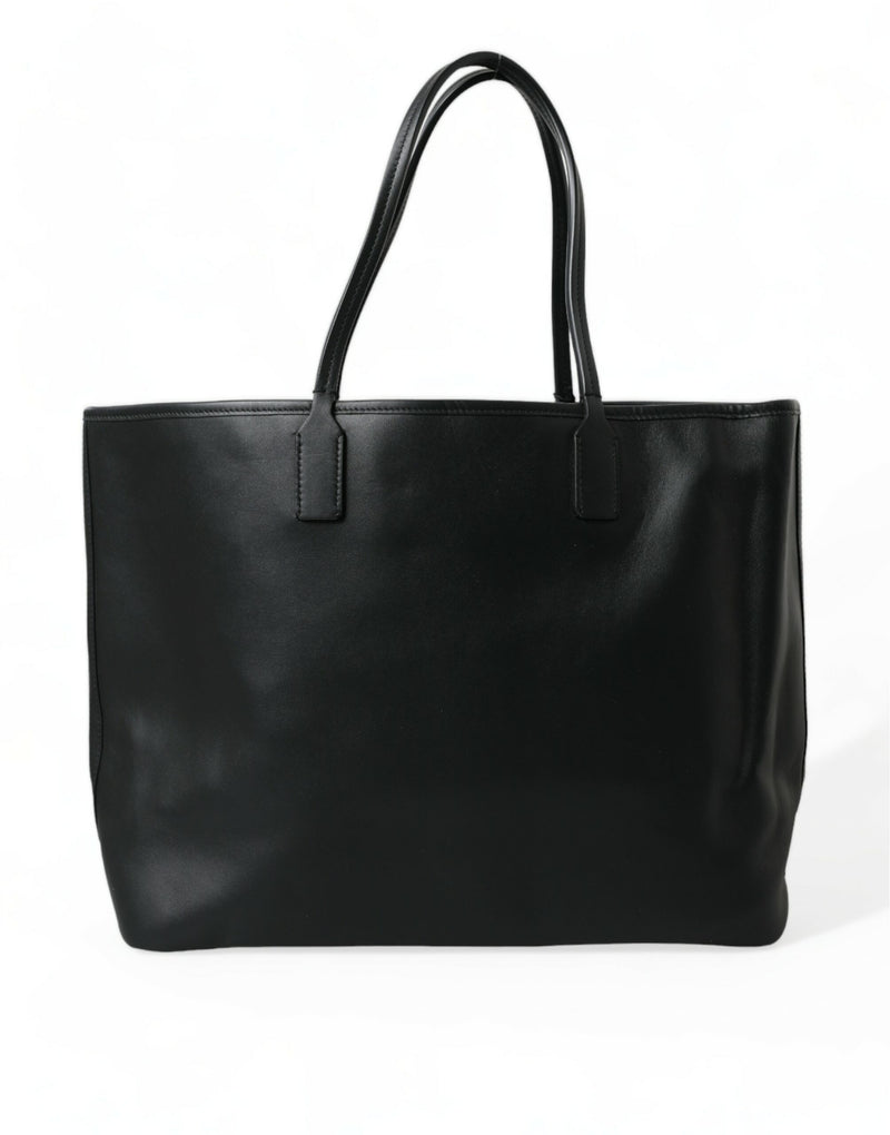 Dolce & Gabbana Elegant Black Leather Tote with Gold Detailing