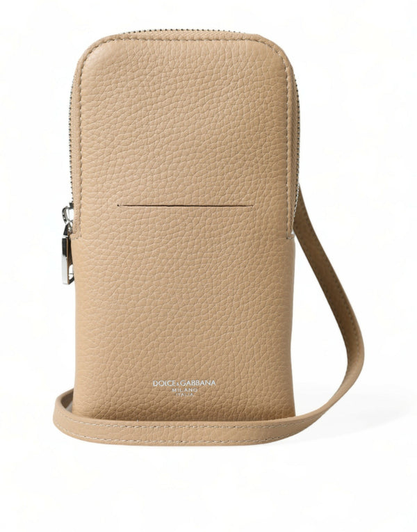 Dolce & Gabbana Chic Beige Leather Crossbody Phone Bag