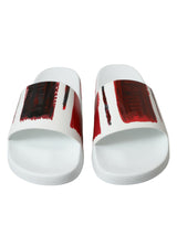 Dolce & Gabbana Chic White & Red Leather Mens Slides Sandals