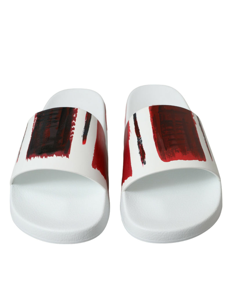 Dolce & Gabbana Chic White & Red Leather Mens Slides Sandals