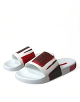 Dolce & Gabbana Chic White & Red Leather Mens Slides Sandals