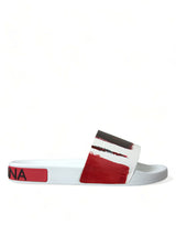 Dolce & Gabbana Chic White & Red Leather Mens Slides Sandals