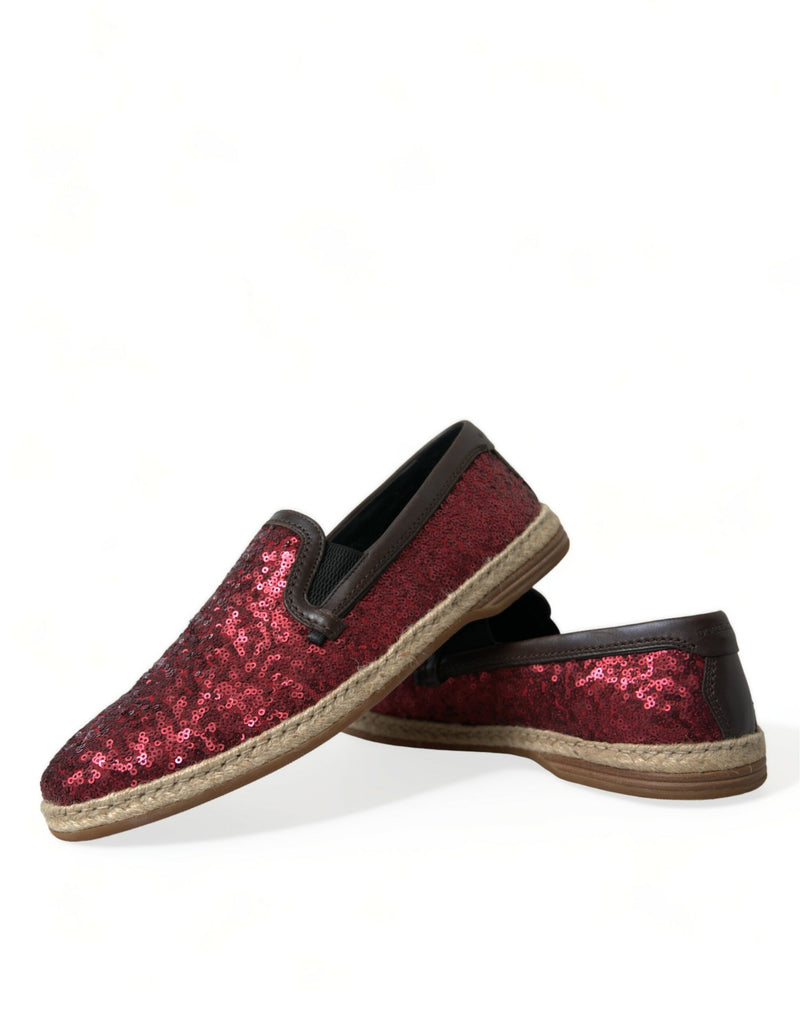 Dolce & Gabbana Red Sequined Leather Loafers