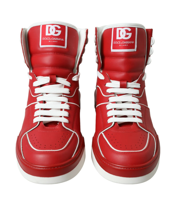 Dolce & Gabbana Sleek High-Top Leather Sneakers - Red & White