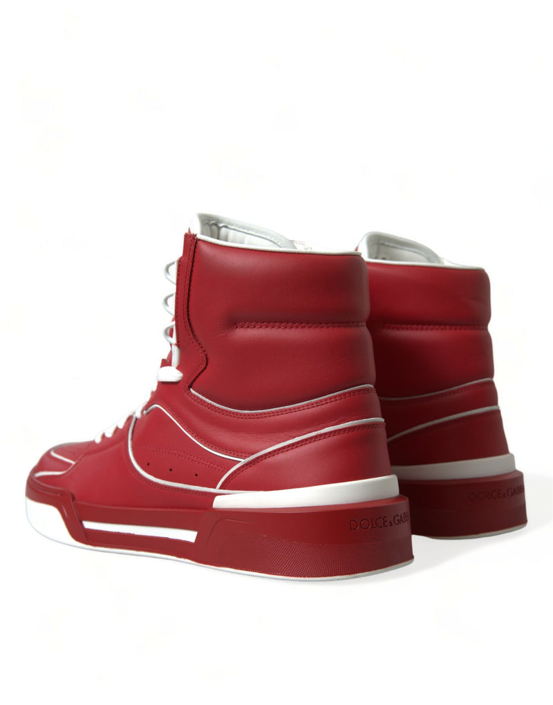 Dolce & Gabbana Sleek High-Top Leather Sneakers - Red & White