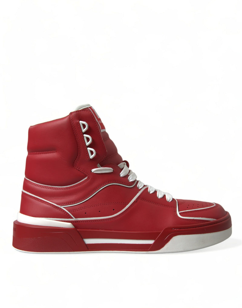 Dolce & Gabbana Sleek High-Top Leather Sneakers - Red & White