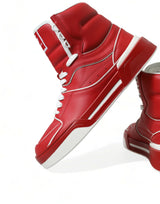 Dolce & Gabbana Sleek High-Top Leather Sneakers - Red & White