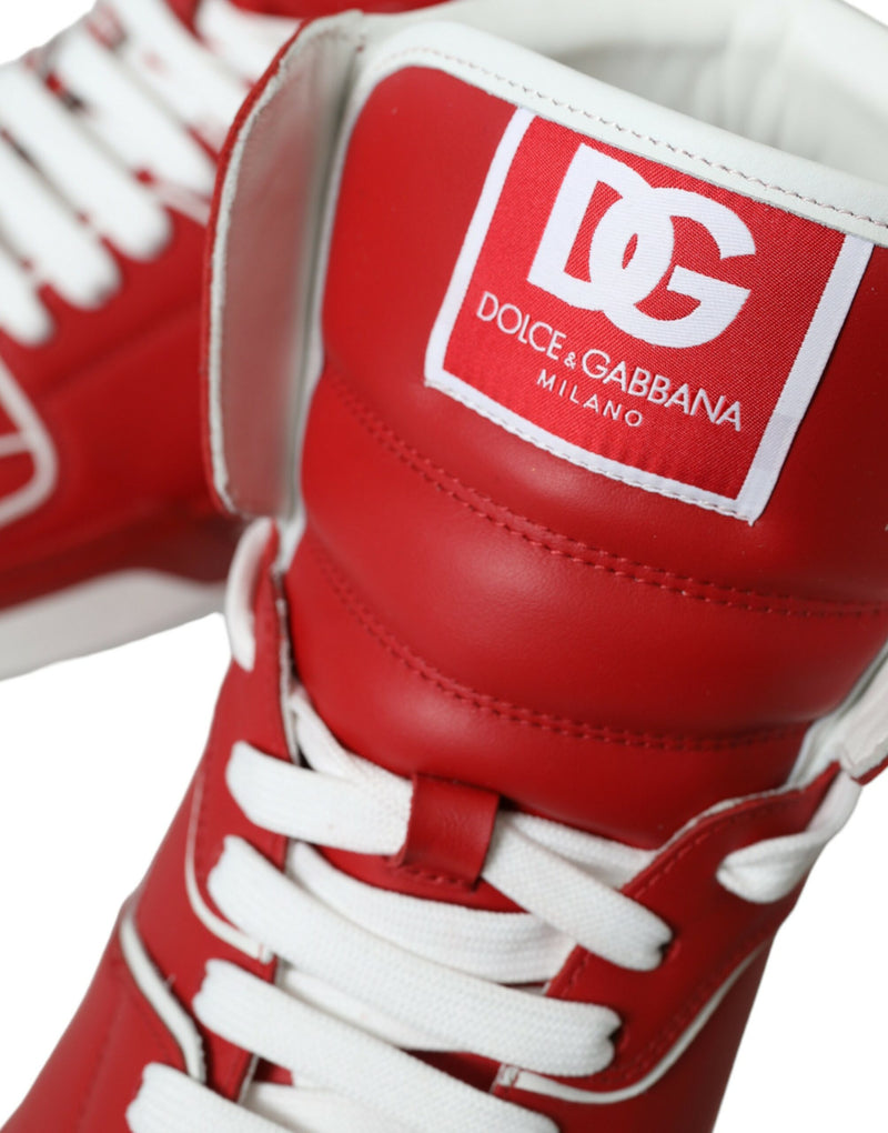 Dolce & Gabbana Sleek High-Top Leather Sneakers - Red & White