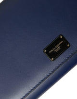 Dolce & Gabbana Elegant Blue Leather Phone Bag with Gold Accents