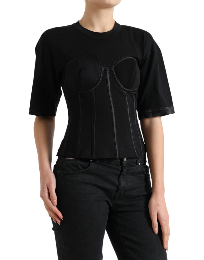 Dolce & Gabbana Elegant Satin-Trimmed Bustier T-Shirt