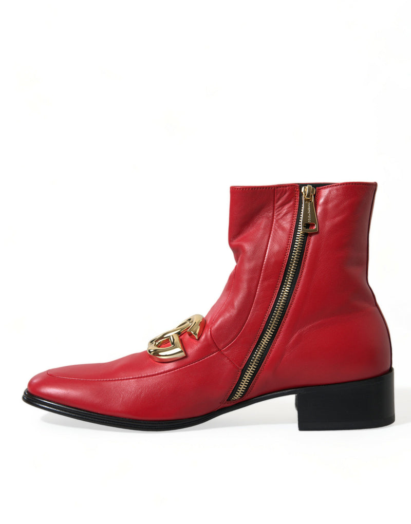 Dolce & Gabbana Elegant Red Ankle Leather Boots