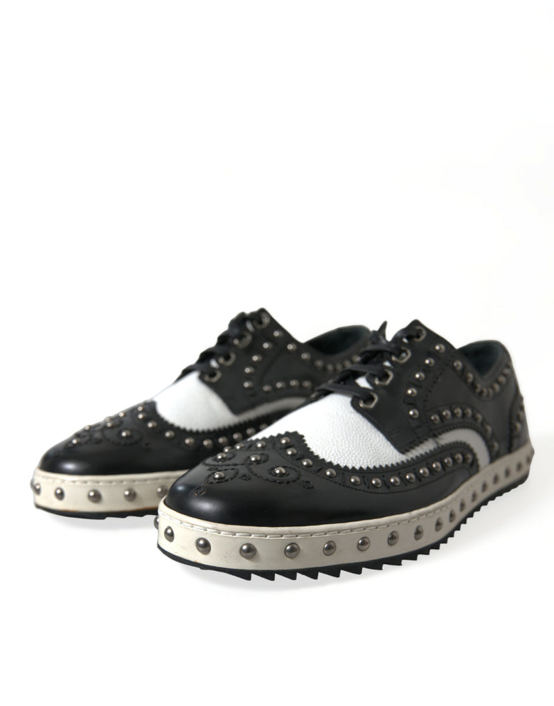 Dolce & Gabbana Studded Leather Sneakers in Black & White