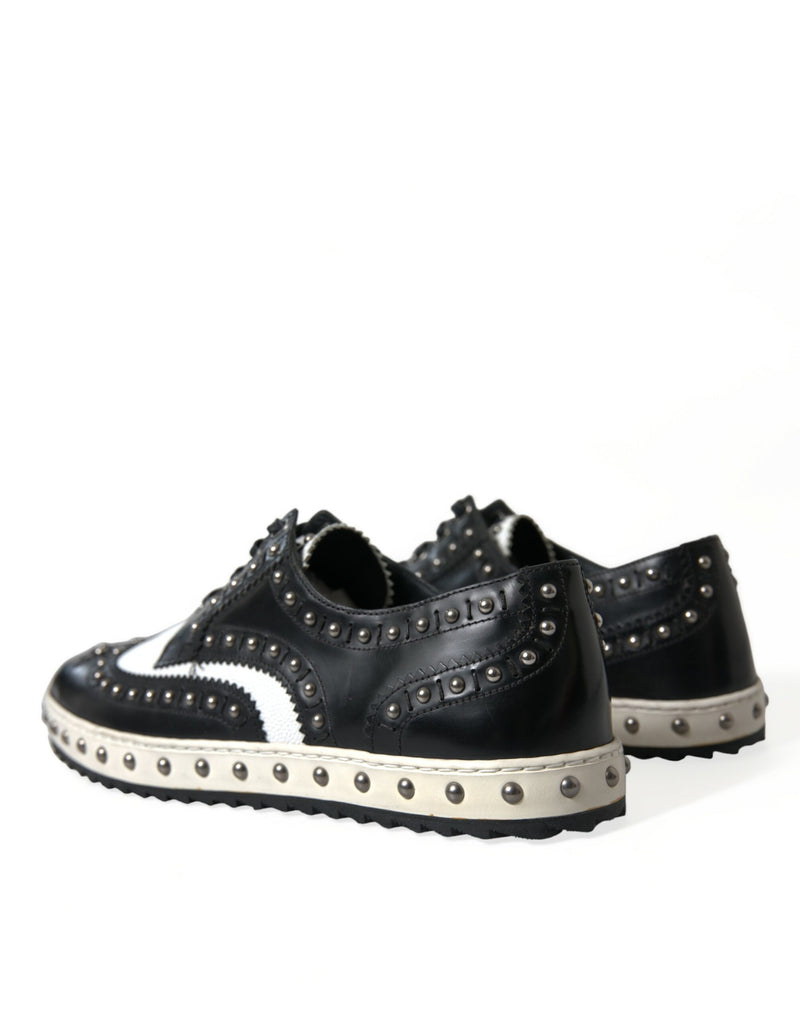 Dolce & Gabbana Studded Leather Sneakers in Black & White