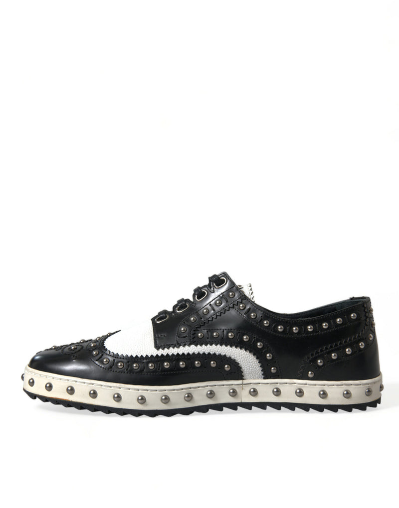 Dolce & Gabbana Studded Leather Sneakers in Black & White