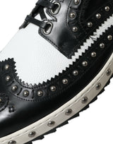 Dolce & Gabbana Studded Leather Sneakers in Black & White