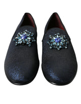 Dolce & Gabbana Elegant Blue Lurex Loafers with Crystal Accents